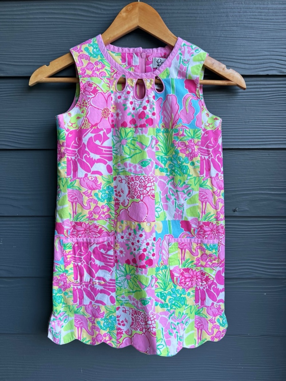 Lilly Pulitzer Girls Pink, Lime & Aqua Tropical Jungle Patchwork Dress Size 10